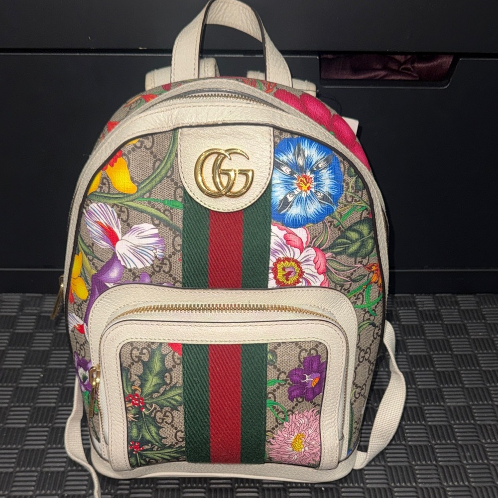 Gucci Floral Beige Backpack
